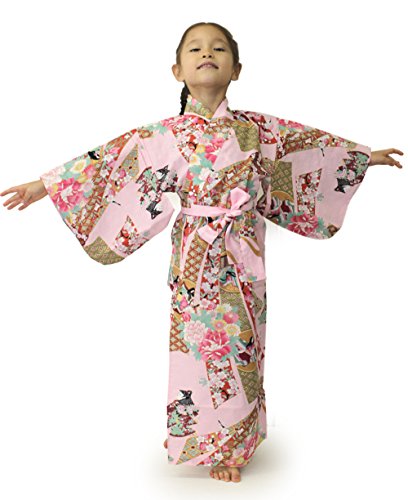 Kimono Japan Girl's Easy Yukata Robe Noshi and Girls Pink 45in