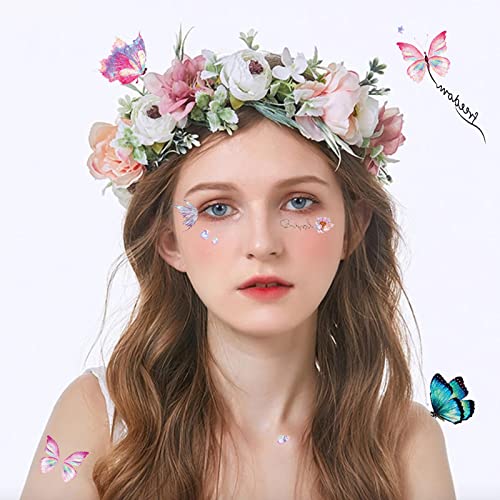 Glitter Butterfly Temporary Tattoos Stickers For Girls, Waterproof Body Stickers Fairy Wings Flowers Waterproof Fake Tattoo Decorations For Kids Women Face Makeup Birthday Party Favors Goodie #TOP4