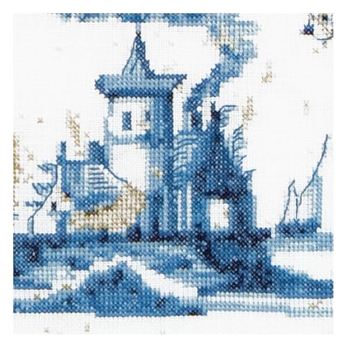 Image of Thea Gouverneur - Counted Cross Stitch Kit - Antique Tiles Villages - Aida - 18 Count - Embroidery Kit for Adults - DMC Embroidery Threads and Other Cross Stitch Supplies Included - 484A