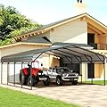 EBE 20' x 20' Metal Carport, Heavy Duty Outdoor Carport with Galvanized Steel Roof, Carport Garage Car Shelter Shade for SUV, Truck and Boats, Grey