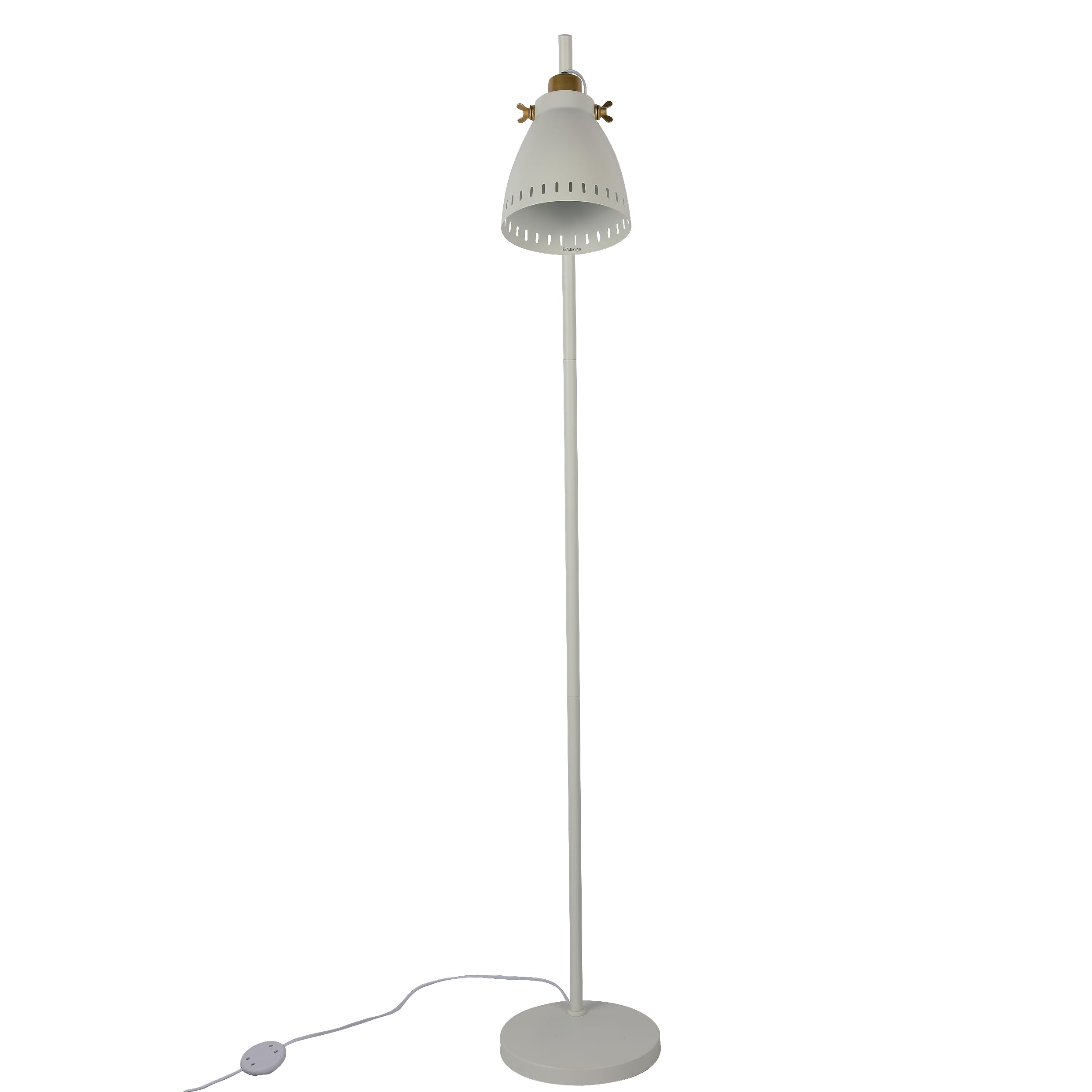Tekled White Tekled® Led Floor Lamp | Cone Shaded Rotatable Lampshade With Gold Steel Detailing | Replaceable E27 Edison Screw Bulb Holder | For Home Living Room Reading Corners Workspaces Dining Room