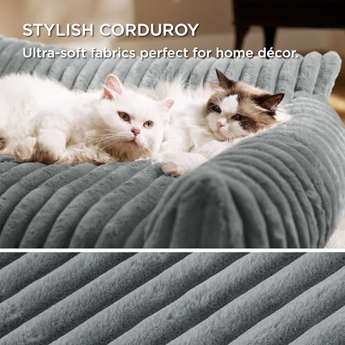 Bedsure ComfyFleece Cat Couch for Pets - Fluffy Cat Sofa with Premium Soft Corduroy Fleece, Fluffy Pet Couch Bed with Removable Washable Cover, Supportive Pet Chair for Indoor Cats, 24inch, Warm Grey | Cat Beds for Indoor Cats,Supportive Pet Sofa,Dog Couch Bed Seen on Good Day New York,Removable Washable Cover,Up to 10 Lbs - Image 5