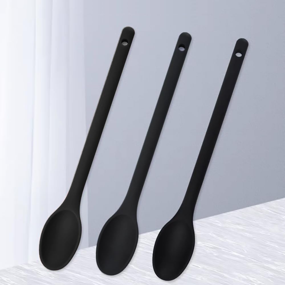 Set 3 Cucchiai Da Cucina In Silicone – 28 Cm, Anti Graffio, Con Foro, Termoresistenti