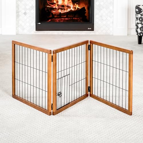 Carlson Pet Products Design Paw 62-Inch Super Wide 3 Panel Premium Wooden Pet Gate,Brown - Thumbnail 5