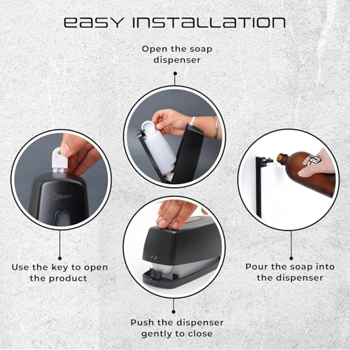 Image of Robustt Manual Wall Mounted Liquid Soap Dispenser - Black (350 ml, Pack of 1) - With Adhesive Hooks | Leak-Proof, Transparent Window, Easy Installation - Ideal for Bathroom, Kitchen, Hotels, Offices