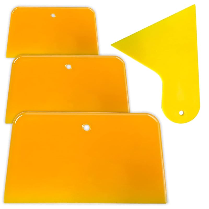 Kit com 4 Espátulas Plásticas para Massa de Funilaria Automotiva AYWFEY, 4 Tamanhos, Laranja