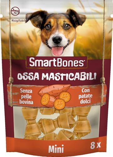 SmartBones Ossa masticabili Mini - Snack da masticare con patate dolci per Cani di Piccola Taglia, osso dalla consistenza morbida - Senza pelle bovina, 8 Pezzi