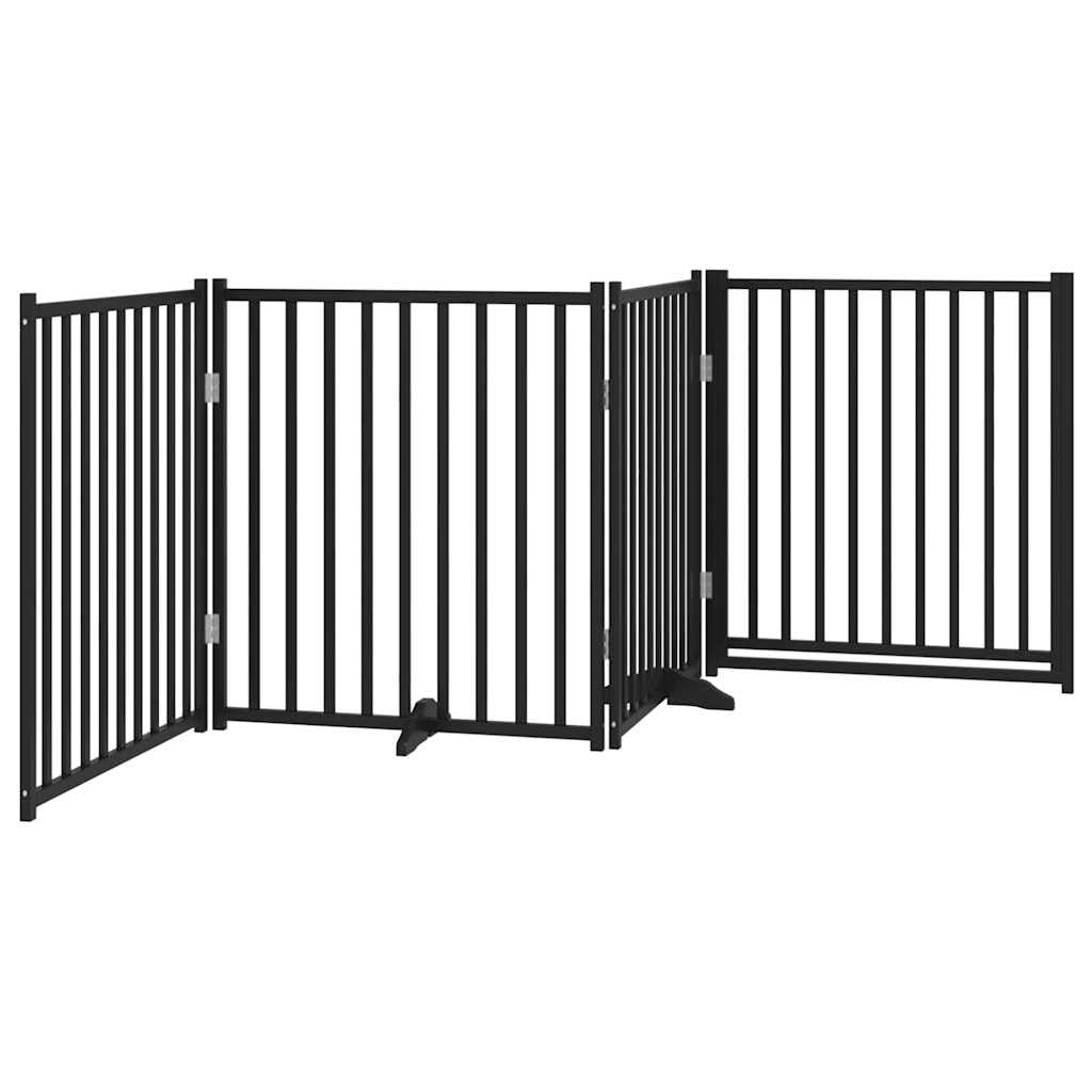 Puerta plegable para perros de madera maciza de abeto negro, 320 cm, con puerta, independiente, protección segura para cachorros, perros, jardín, terraza, patio, zona de juego