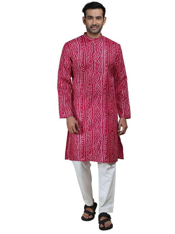 filori Men's Bandhani Print Long Kurta, Ideal for Occasion, Party, Festive, Wedding (Kurta Only)-picture-30