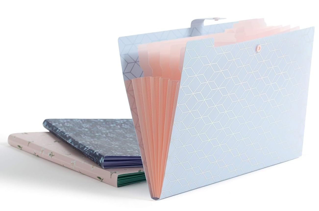 U Brands Fashion Expanding File Folder, Poly 5-Pocket Folder, Elevated Patterns, 3 Pack (3450U01-12)