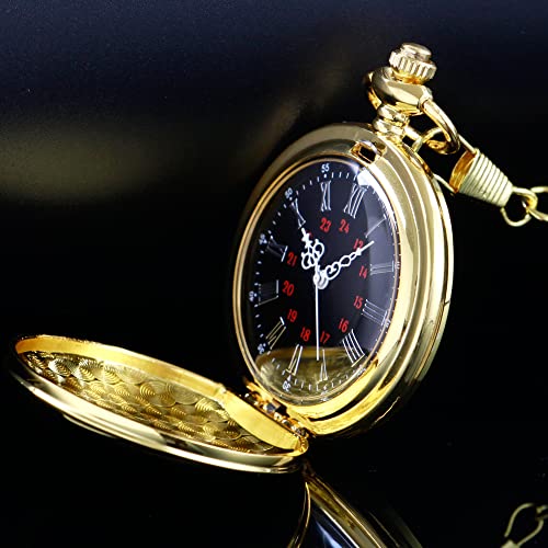 Image of Tiong Smooth Vintage Pocket Watch with Chain Roman Numerals Scale(Gold)