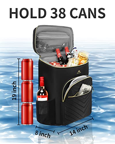 Cooler Backpack For Women, 38 Cans Quilted Insulated Backpack Cooler With Bottle Opener, 35L Large Leakproof Beach Cooler Bag Lunch Backpack For Travel Camping Picnic Trip Beverage Beer Drinks, Black #TOP2