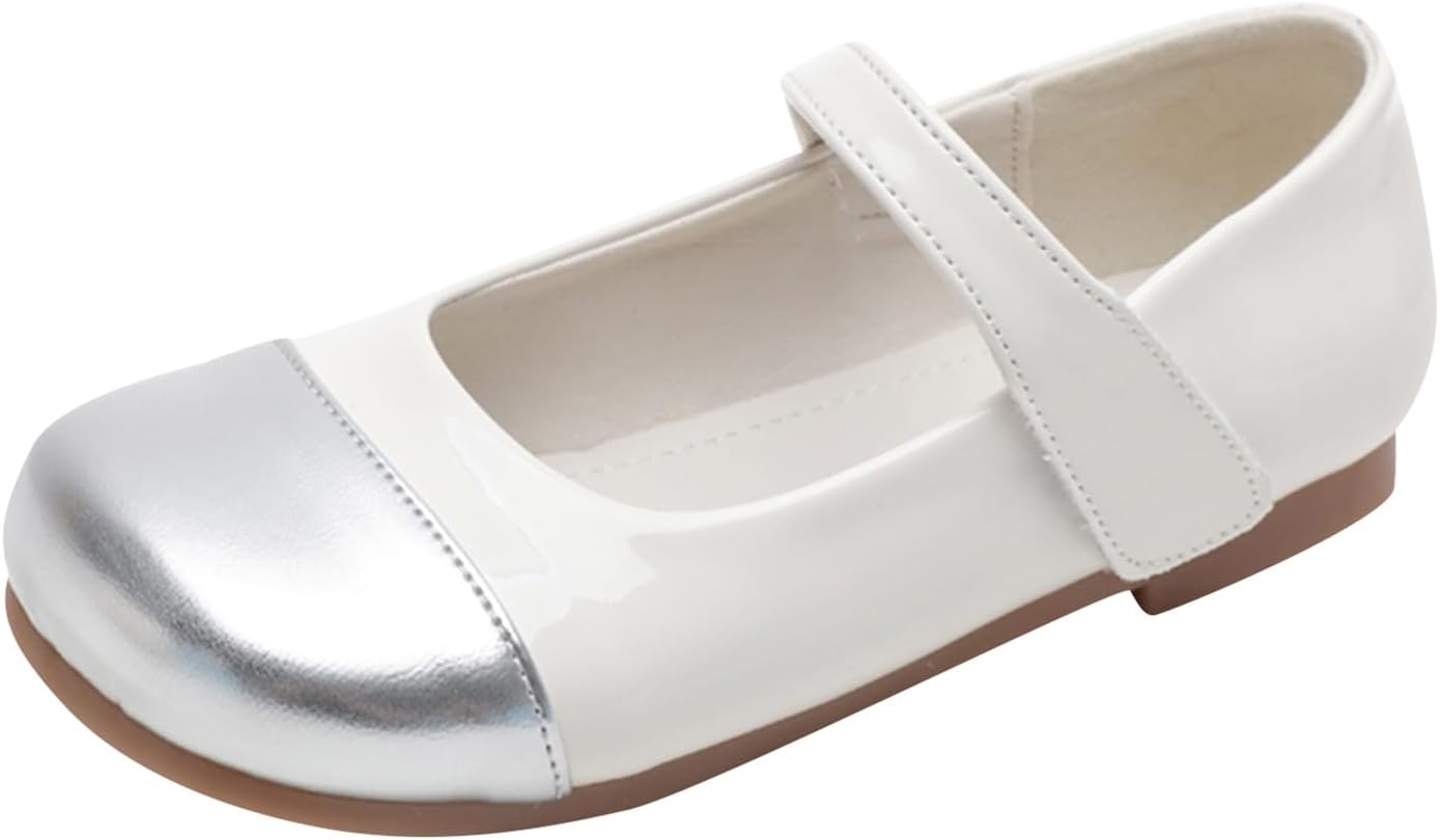 IWIHMIV Toddler Girls Dress Shoes Flower Girls Non Slip Mary Jane Walking Flat Ballet Shoes for Party Wedding