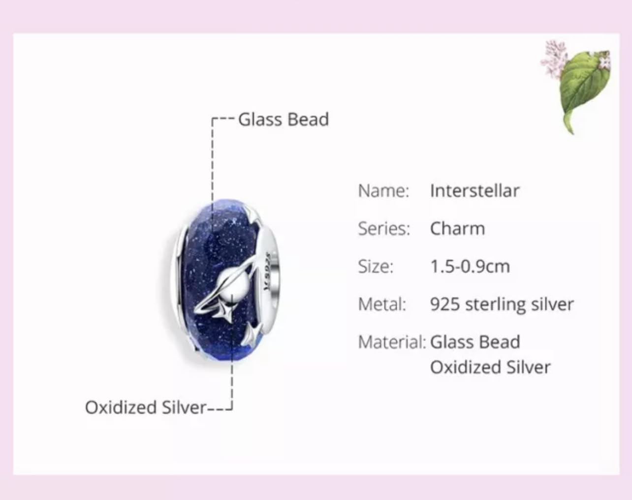 FLXHHX Abalorio de Cristal de con diseño de Estrella fugaz, Cielo Nocturno, Plata de Ley 925 auténtica, Compatible con Pulsera