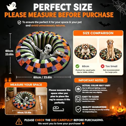 Image of 3D Halloween Rug, Ghost Skeleton vortex quilted 3D Optical Illusion Rugs | Candy Corn Abyss Quilted Round Mat with Spooky Depth Design Crystal Velvet Soft & Durable Fabric Non-slip(24INCH skull)