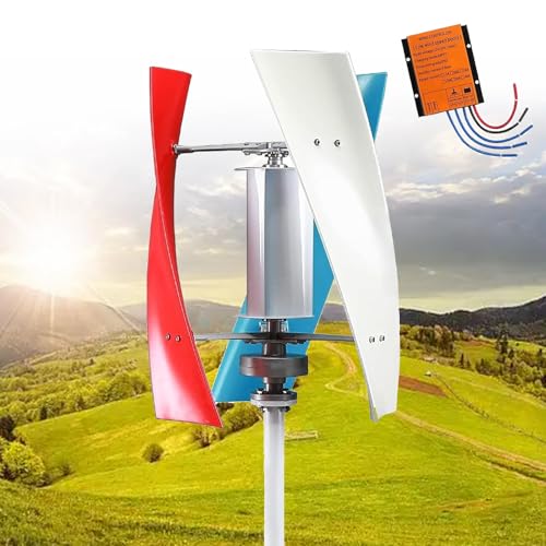 Turbina Eólica Vertical Kit Completo 20000W Generador Viento Jardín Instalacion Eolica Domestica Aerogenerador Eolico Trifásico AC Turbina Eólica de Viento Vertical con Controlador(Colorful,48V)