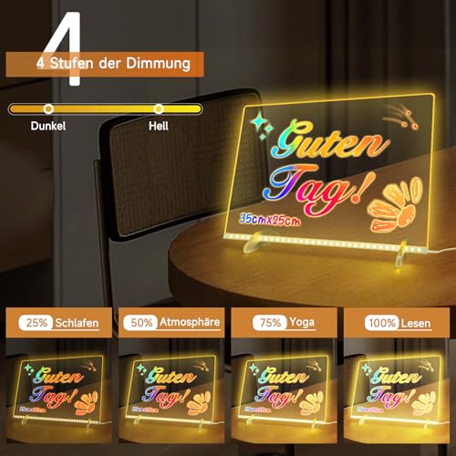 Led Zeichentafel Kinder mit 8 Farben & 6 Modi, Acryl Schreibtafel mit Adapter und 7 Markers, Maltafel Zaubertafel für Kinder-Maltafel, Nachtlicht, Raumdekoration, Tagesplan (35x25cm)