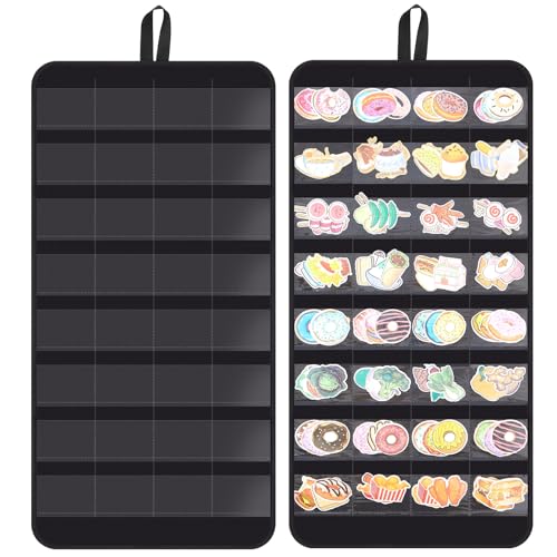 Faccito 2 Pcs Felt Hanging Sticker Display Organizer, 32 Big Clear Pockets Sticker Storage, Portable Wall-Hanging Decal Chart Holder for Vendors Events, Collectors, Small Business Supplier