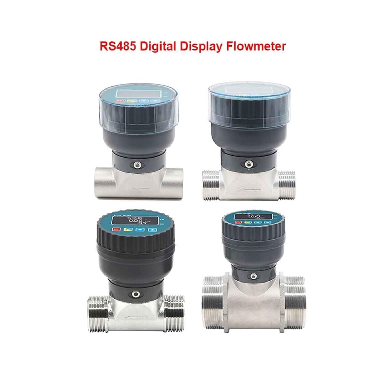 Caudalímetro ultrasónico, sensor de flujo de agua con pantalla digital para tuberías de aguas residuales, construcción de acero inoxidable, conectividad RS485, cuerpo de válvula resistente al desgaste