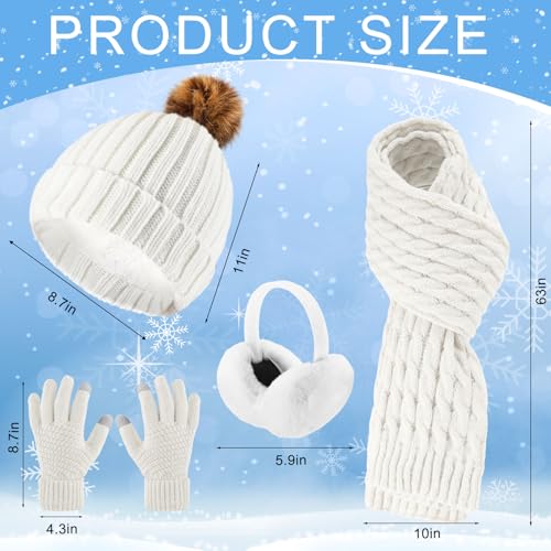 Suhine 8 Pcs Winter Hat Scarf Gloves Earmuff Set Knit Beanie Pompom Hat Warm Touch Screen Gloves for Women Men Adult2
