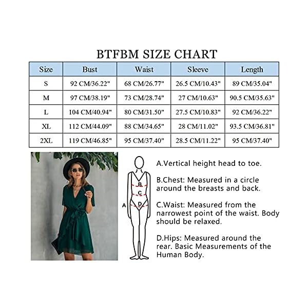 BTFBM Women 2023 Fashion Faux Wrap V-Neck Dresses Short Sleeve High Waist Belt Swing Ruffle Hem Aline Summer Short Dress(Dark Green, Large)