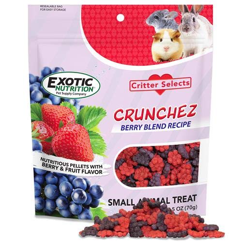 Crunchez Berry Blend - Crunchy Fruit Flavored Treat Bites - Sugar Gliders, Squirrels, Marmosets, Prairie Dogs, Hamsters, Chinchillas, Exotic Birds,