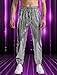SEAUR Mens Night Club Pants Sequin Metallic Shiny Cotton Pants Dance Party Outfit Disco Trousers L Sliver