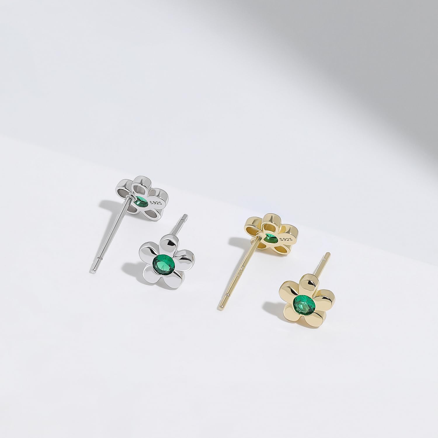 Meissa Orecchini da donna in argento Sterling Verde Smeraldo Fiore Orecchini con zirconia cubica Anallergici per Ragazze, Oro, pietra chiara