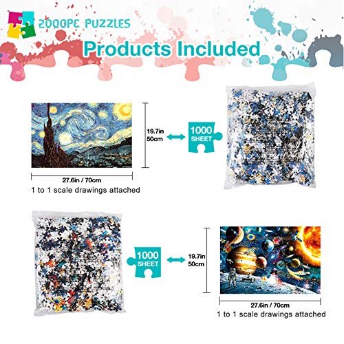 HOMOFY Puzzles for Adults(1000Pcs x 2) Jigsaw Puzzles for Adults Large Jigsaw Puzzle Space&Starry Night 19.7"x29.5" with 2 Colorful Poster Challenging Puzzle Toy Gift for Kids Age 3+