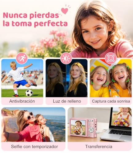 Miniatura 5 de 50MP Camara de Fotos Digital Compacta, 1080P FHD Vlogging Cámara Digital con Pantalla 2,4”, Zoom Digital 16X, Antivibración, Minipuerta Adecuado para Niños Estudiantes, Tarjeta de 16 GB(Rosa)