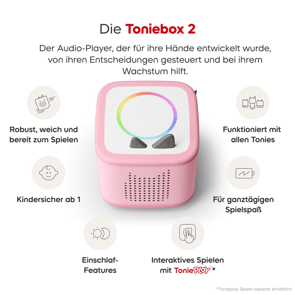 tonies Toniebox 2 Bundle Incl. 4 Peppa Pig Abenteuer und Gute Nacht Geschichten, Pink, Audioplayer für Hörbücher, Lieder, Einschlafen und Tonieplay für Kinder