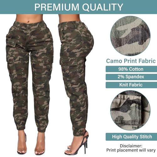 Double Denim January 5th High Waisted Cargo Joggers Pants for Women – Baggy Fleece-Lined Casual Sweatpants with Pockets Streetwear SCP-2049 Camo XS