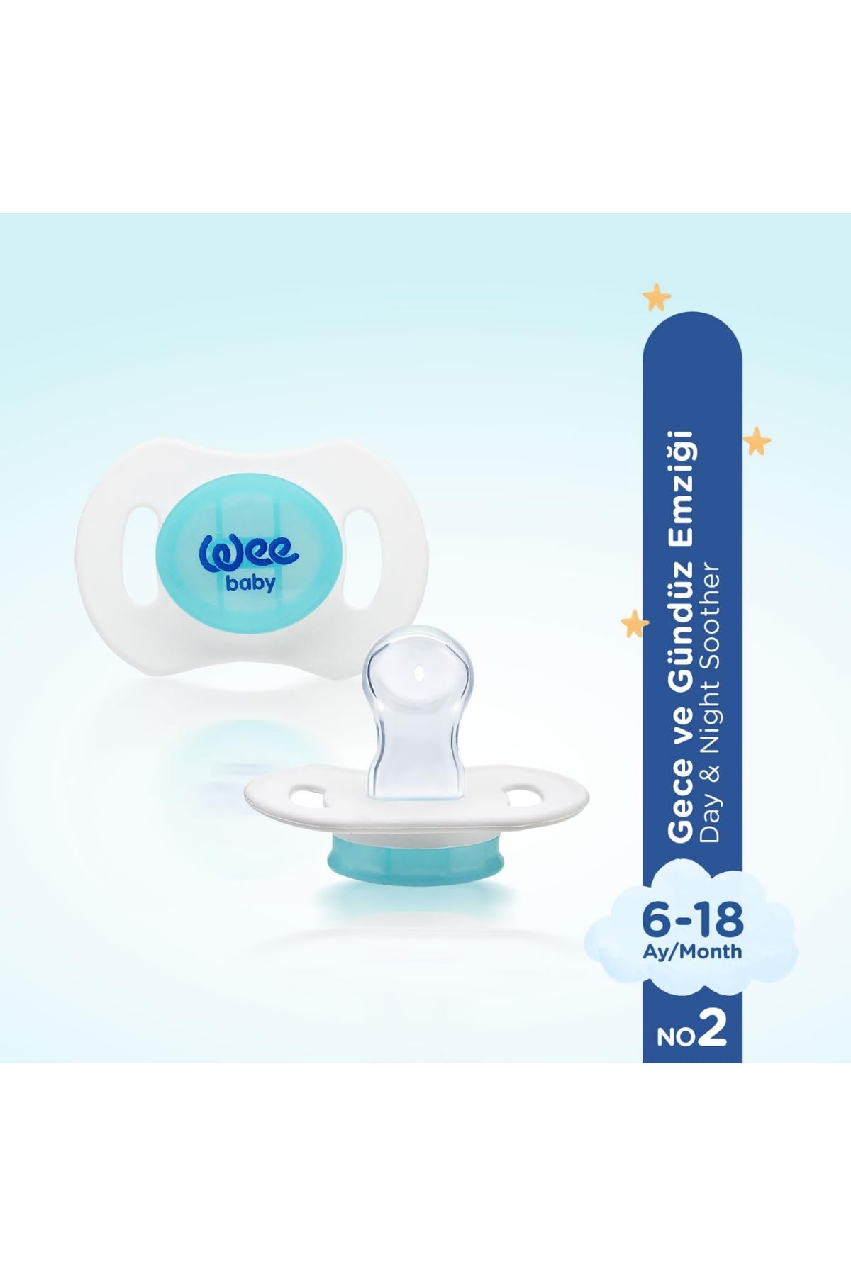 Wee Baby 2'li Gece Gündüz Emzik No:2 (Saklama Kabı Hediyeli) - Mavi