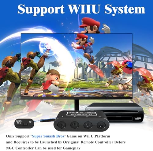 Gamecube Adapter for Nintendo Switch / Wii U / PC and Switch 2 Gamecube Controller Adapter, Super Smash Bros Adapters for NGC Controller, Support Turbo and Vibration Features with 180cm USB Cable