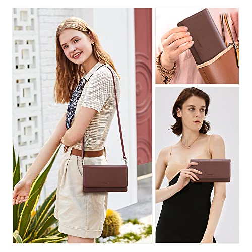 nuoku Women Small Crossbody Bag Cellphone Purse Wallet with RFID Card Slots 2 Straps Wristlet, B- Coffee2