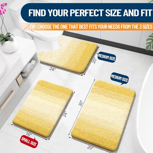 Soft Yellow Bathroom Rug Mat, Non-Slip Plush Shaggy Bath Carpet