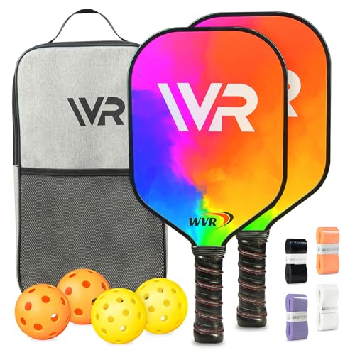 WVR Juego de 2 palas de pickleball de fibra de carbono, raquetas de pepinillo con 4 bolas de picklebal y 1 bolsa de pickleball, juego de bolas de pepinillo para hombres y mujeres, ligeras