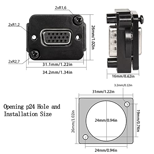 Conector VGA Panel Mount DB15 Hembra a Macho 15 Pines miniatura 6