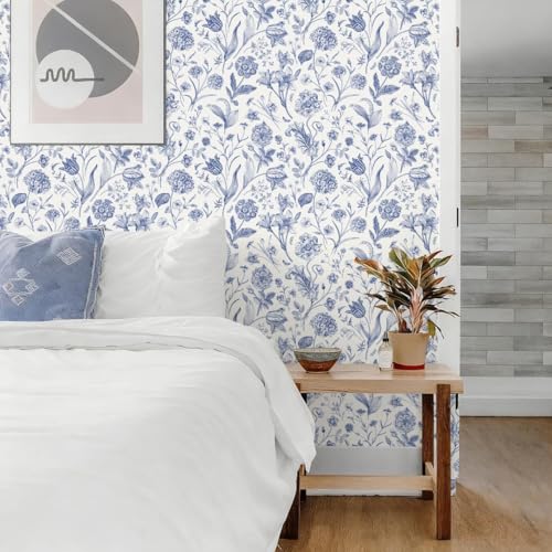 Image of Peel and Stick Vintage Flowers Leaves Birds Pattern Design Wallpaper | Waterproof Removable Wallpaper | Self Adhesive Wallpaper for Bedroom Living Room Home & Kitchen |16.5X87Inch