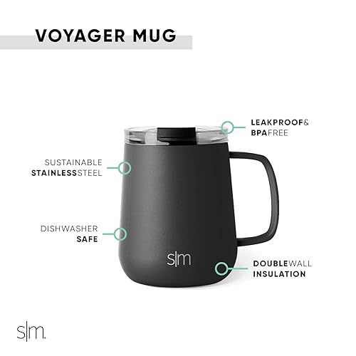 Miniatura 2 de Simple Modern - Taza de viaje para café con tapa y asa, reutilizable, aislada, acero inoxidable, vaso de café helado, infusión fría y taza de té,