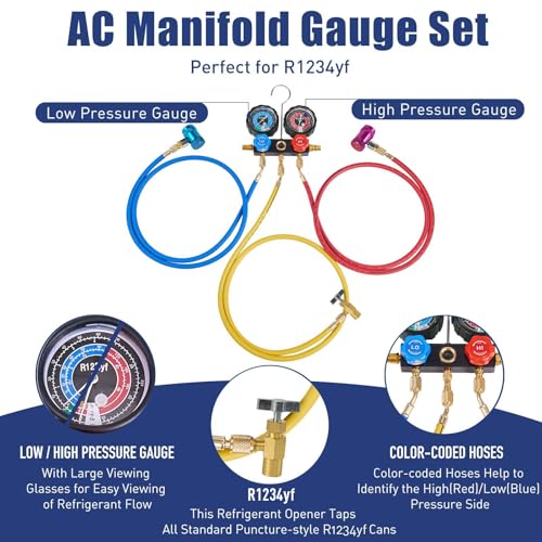 Image of BACOENG R1234yf AC Vacuum Pump and Gauge Set, 4 CFM Sparkless HVAC Vacuum Pump Kit for R1234yf Refrigerant, with Can Tap and Quick Couplers