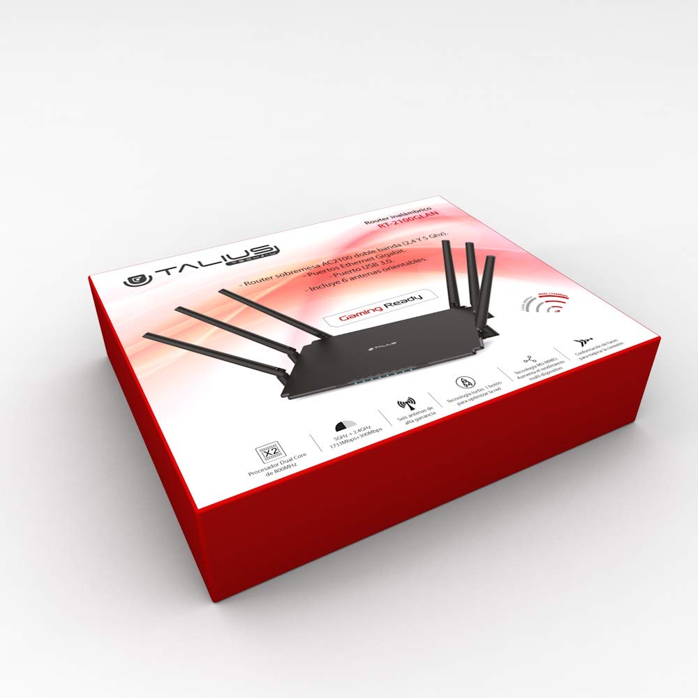 Talius RT-2100GLAN Router WiFi Dual Band 4 Puertos, Antenas
