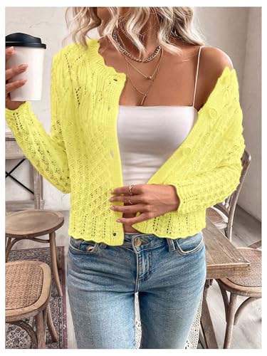 Image of GORGLITTER Women's Button Up Cropped Cardigan Fall Sweaters Lightweight Open Front Cute Long Sleeve Crochet Knit Tops
