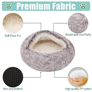   Round-Dog-Cat-Cave-Bed-with-Hooded-Cover-Pet-Bed-Hooded-Dog-Bed-Cave-Faux-Fur-Cuddler-Comfortable-Self-Warming-Pet-Bed-Removable-Washable-Soft-Plush-Burrowing-Donut-Bed-for-Puppy-Kitty