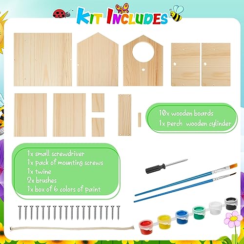Image of Liliful 2 Pack Birdhouse Kits for Kids, DIY Wooden Bird House Kit to Build and Paint, Birdhouse Painting Kit for Kids Ages 4-8 8-12, Arts and Crafts Activity, Classroom Gift for Boys Girls