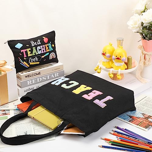 Image of Silkfly 2 Pcs Teacher Tote Bags Kit - Teacher Tote Bags and Makeup Bag