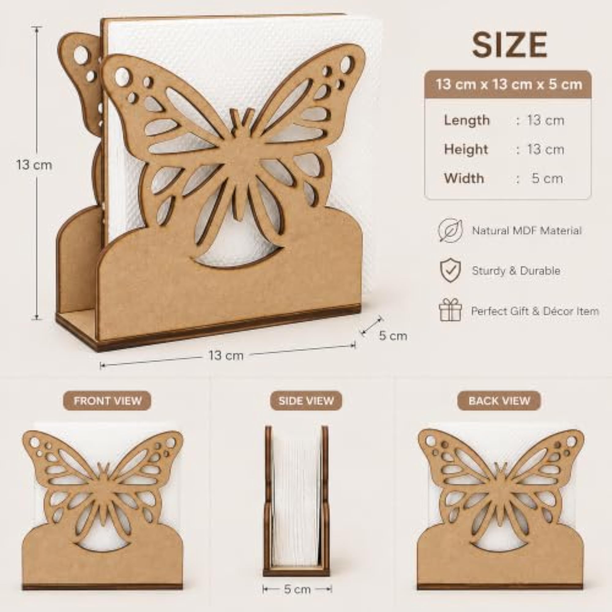 Butterfly Napkin Holder for Dining Table, Premium Metal Design