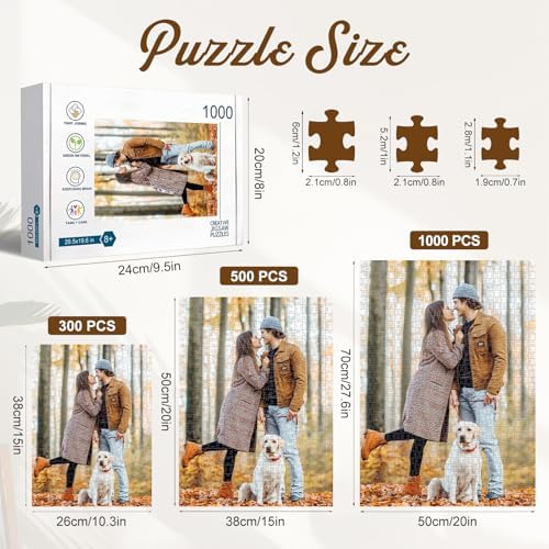 Custom Puzzles from Photos, 300/500/1000 Piece Puzzle for Adults, Personalized Jigsaw Puzzles with Photo Text, Photo Puzzles Personalized Gifts for Family Pet Birthday Mother's Day Father's Day
