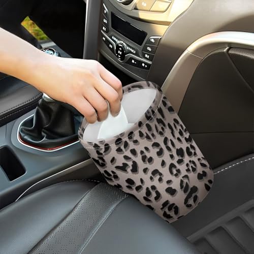 Image of Leopard Print Trash Can for Car Car Garbage Can for Back Seat Leak Proof with Adjustable Buttons Car Accessories for Women Interior
