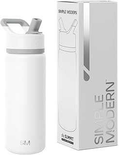 Simple Modern Kids Water Bottle with Straw Lid Vacuum Insulated Stainless Steel Metal Thermos Bottles | Reusable Leak Proof BPA-Free Flask for School | Summit Collection | 18oz, Winter White Mix

